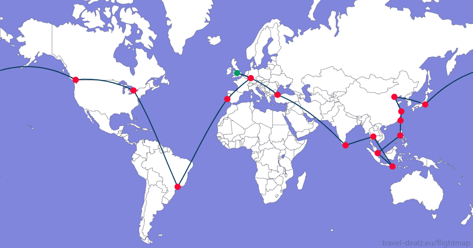 Flightmap BHX_#059669-IST-CMB-BKK-DPS-SIN-MNL-TPE-PVG-PEK-HND-YVR-YYZ-GRU-LIS-FRA-BHX;#053858_ Star Alliance CRWSTAR2 Round The World Ticket
