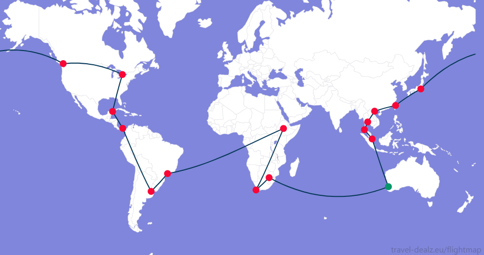 Flightmap PER_#059669-JNB-CPT-ADD-GRU-EZE-PTY-CUN-YYZ-YVR-HND-TPE-HAN-BKK-HKT-SIN-PER;#053858 Star Alliance CRWSTAR3 Round The World Ticket