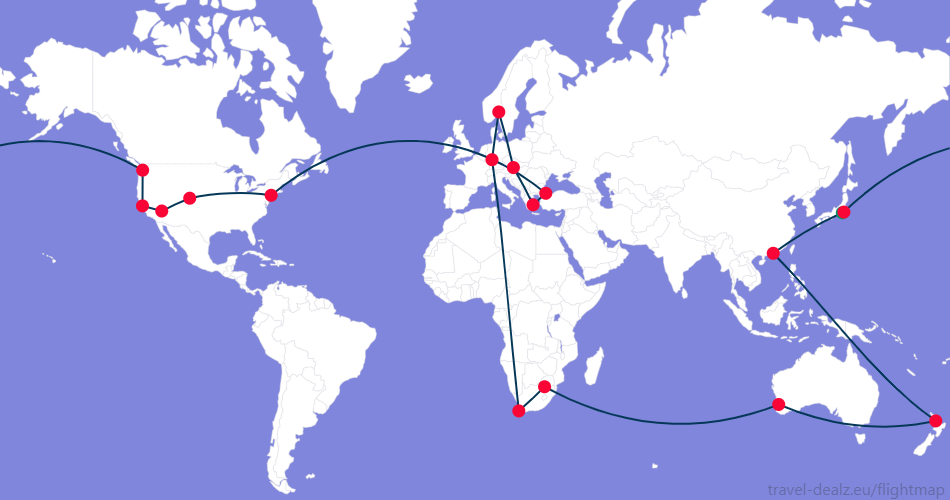 Flightmap HND_#059669-HKG-AKL-PER-JNB-CPT-FRA-OSL-VIE-ATH-IST-EWR-DEN-LAS-SFO-SEA-NRT;#053858 Star Alliance CRWSTAR3 Ticket