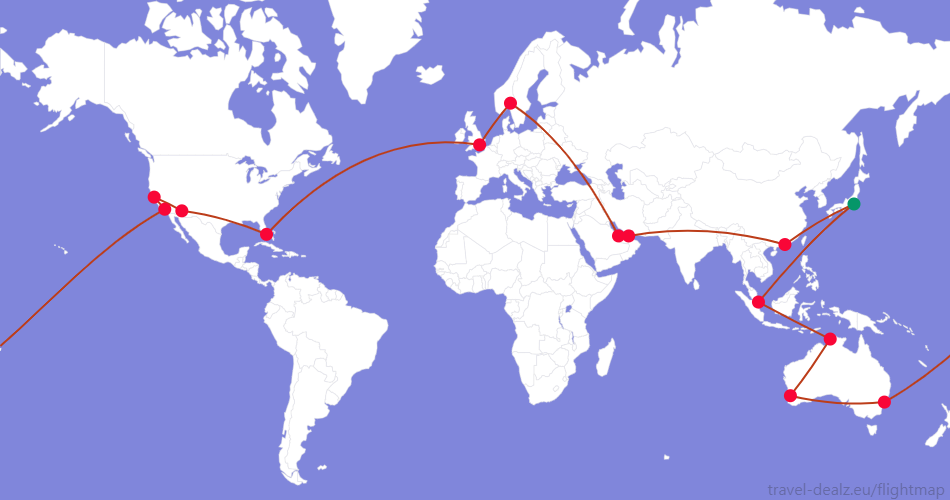 LGLOB34-JP1 Oneworld LGLOB34 Round The World Ticket