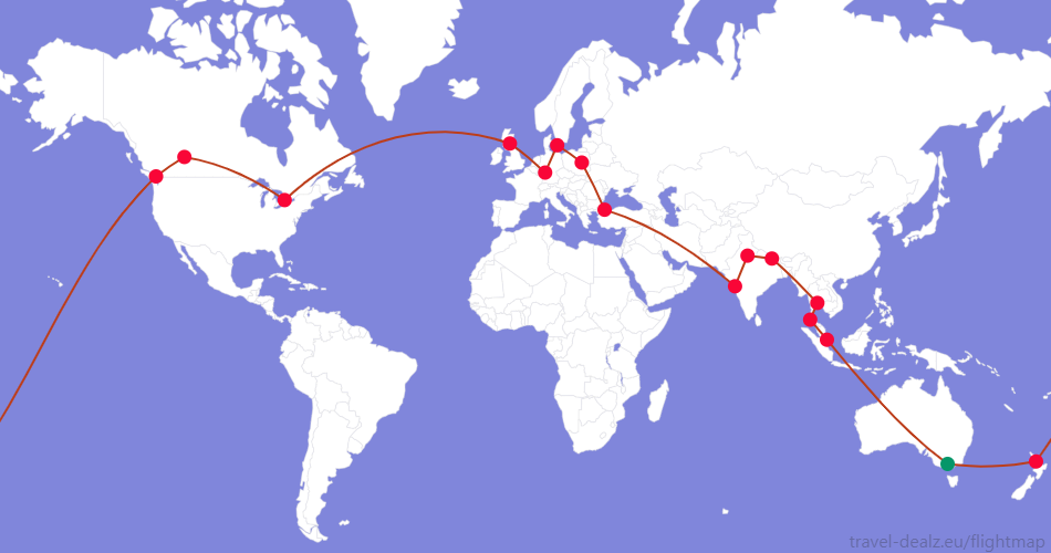 YRWSTAR1-AU3 Star Alliance Round The World YRWSTAR1 Example Route