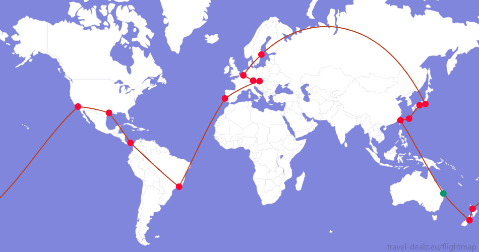 YRWSTAR2-AU3 Star Alliance YRWSTAR2 Round The World Ticket Example Route