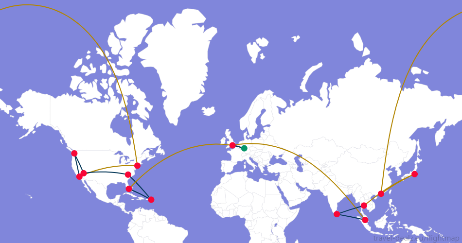 AONE3DE1 Oneworld Explorer AONE3 Round The World Ticket Example Route