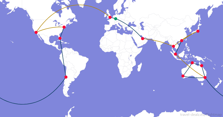AONE5DE1 Oneworld AONE5 Round The World Ticket Example Route