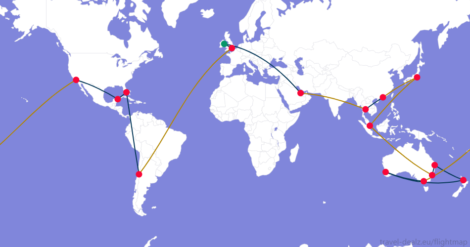 AONE5IE1 Oneworld AONE5 Round The World Ticket Example Route