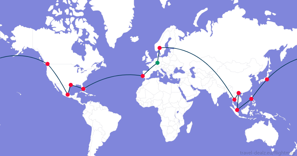 CRWSPCLDE1 Star Alliance CRWSPCL Round The World Ticket Route