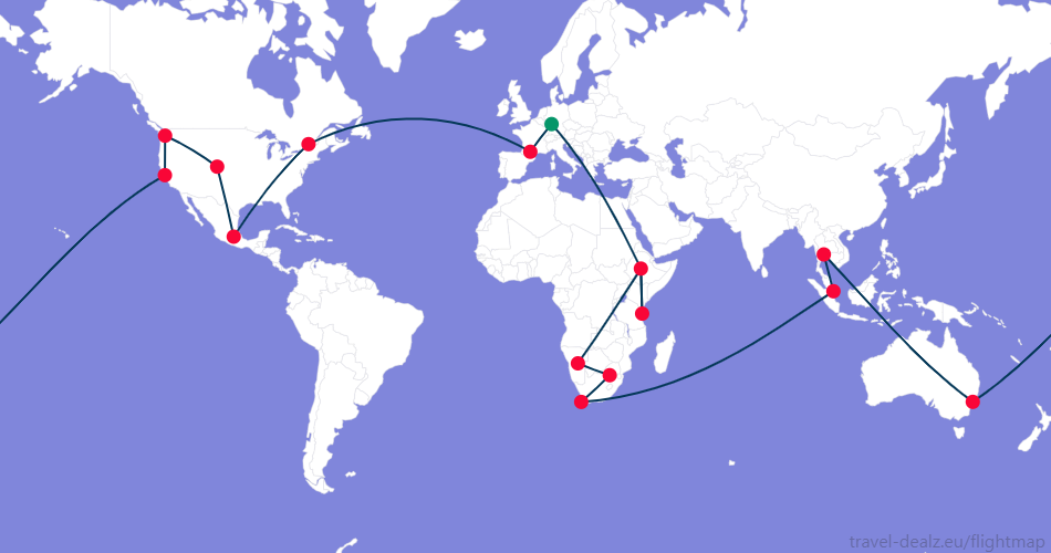 CRWSTAR3-DE1 Star Alliance CRWSTAR3 Round The World Ticket Example Route