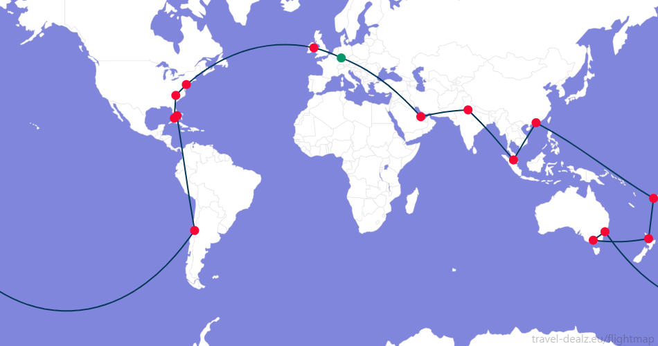 DGLOB34-DE1 Oneworld Global Explorer DGLOB34 Round The World Route
