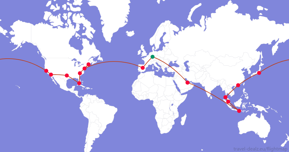 DONE3JP1 Oneworld LONE3 Round The World Ticket Example Route