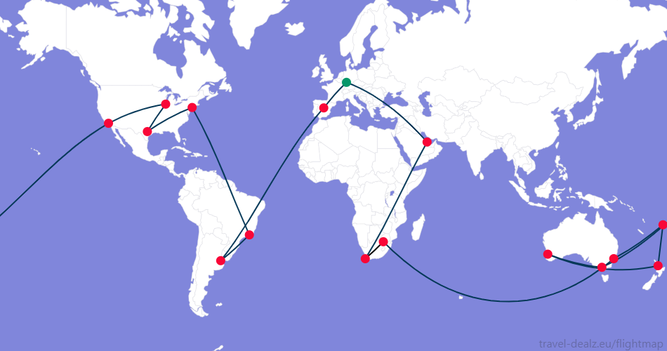 DONEDE1 Oneworld DONE5 Round The World Flight Route