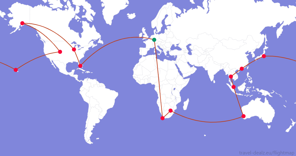 YRWSPCL3DE1 Star Alliance YRWSPCL3 Round The World Ticket Route