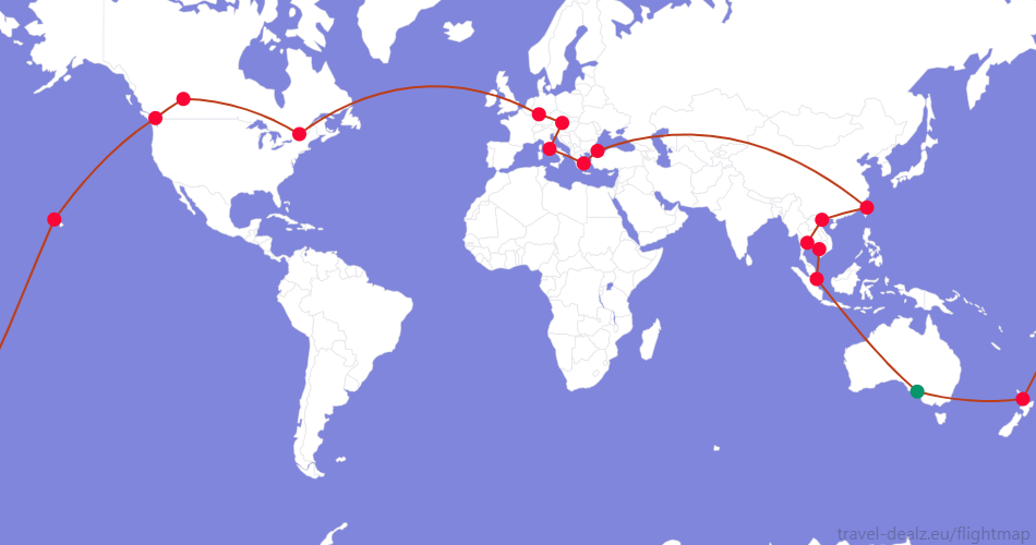 YRWSTAR1AU4 Star Alliance YRWSTAR1 Round The World Example Route