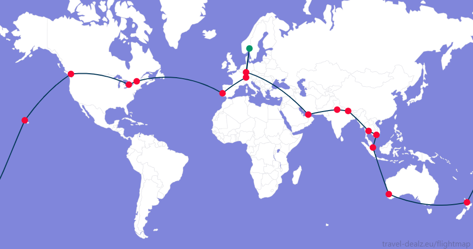 CRWSTAR1NO4 Star Alliance CRWSTAR1 Round The World Ticket Route
