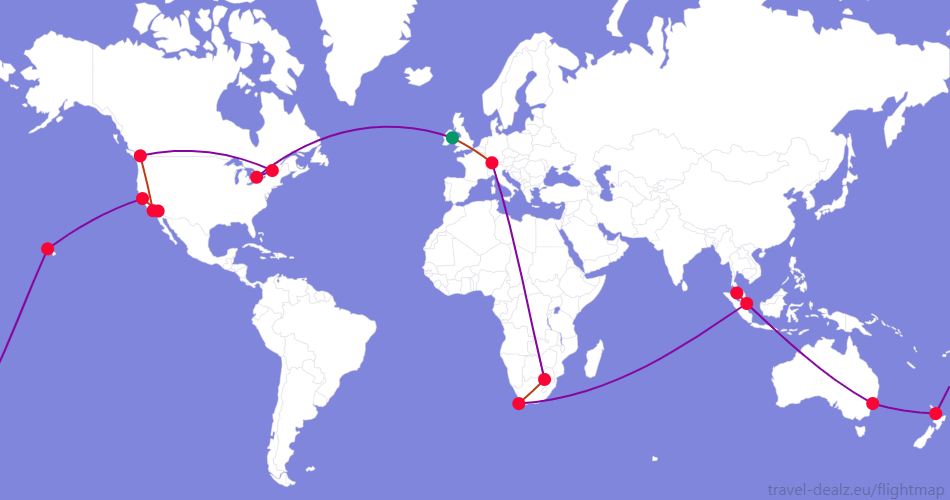 ERWSTAR2IE1 Star Alliance ERWSTAR2 Round The World Flight Ticket Route