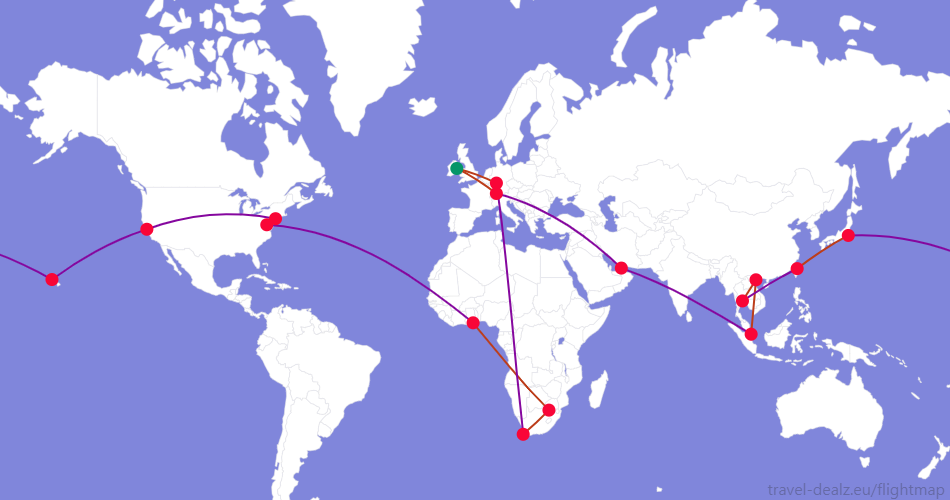 ERWSTAR3IE1 Star Alliance ERWSTAR3 Round The World Flight Route