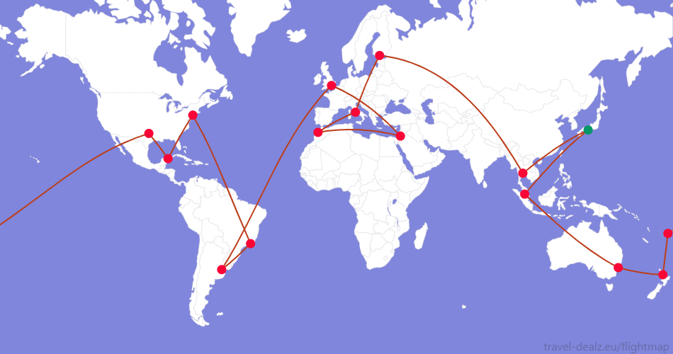 LONE5JP3B Oneworld LONE5 Round The World Ticket Example Route