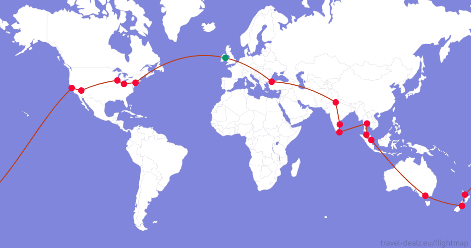 YRWSTAR1IE1 Star Alliance YRWSTAR1 Round The World Flight Route