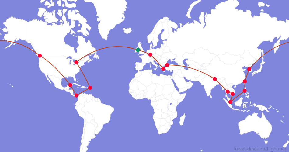 YRWSTAR1IE2 Star Alliance YRWSTAR1 Round The World Flight Ticket Example Route.