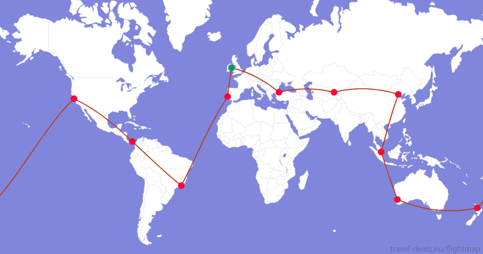 YRWSTAR2IE1 Star Alliance YRWSTAR2 Round The World Flight Example Route