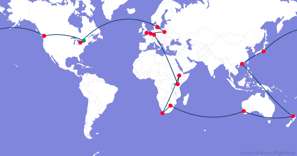 CRWSTAR3-CA1 Star Alliance CRWSTAR3 Round The World Ticket Example Route