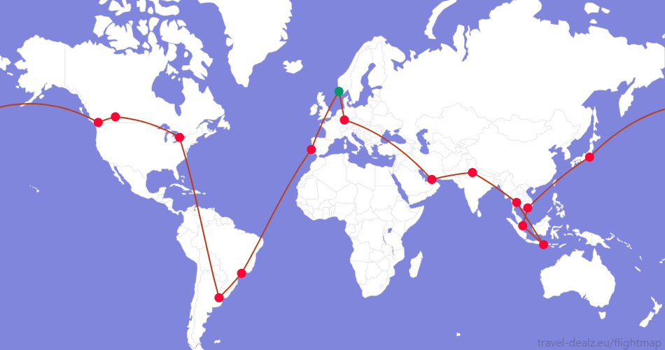 YRWSTAR2NO4 Star Alliance YRWSTAR2 Round The World Ticket Example Route