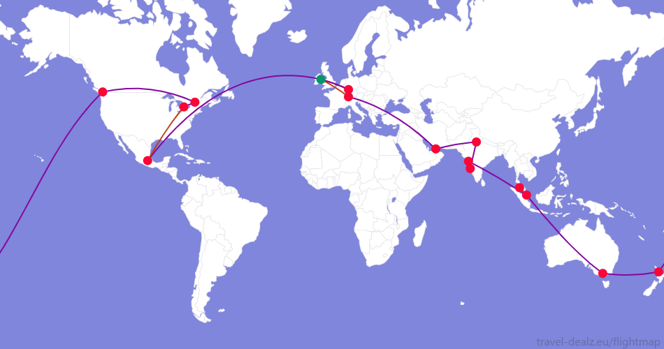 ERWSTAR2-IE2 Star Alliance ERWSTAR2 Round The World Ticket Example Route