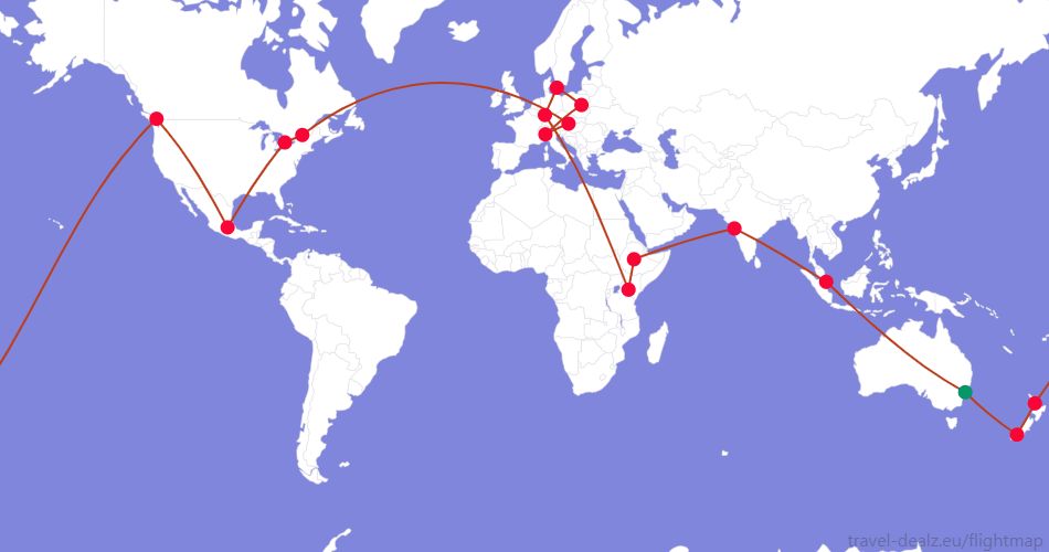 YRWSTAR2-AU5 Star Alliance YRWSTAR2 Round The World Ticket Example Route
