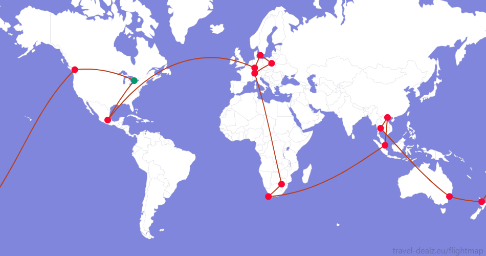 YRWSPCL3-DE2A Star Alliance YRWSPCL3 Round The World Ticket Example Route