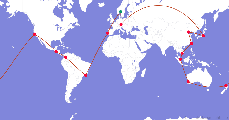 YRWSPCL3-NO3 Star Alliance YRWSPCL3 Round The World Ticket Example Route