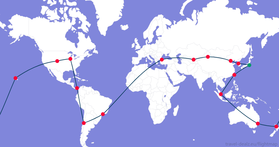 CRWSTAR3-JP3B Star Alliance CRWSTAR3 Round The World Ticket Example Route