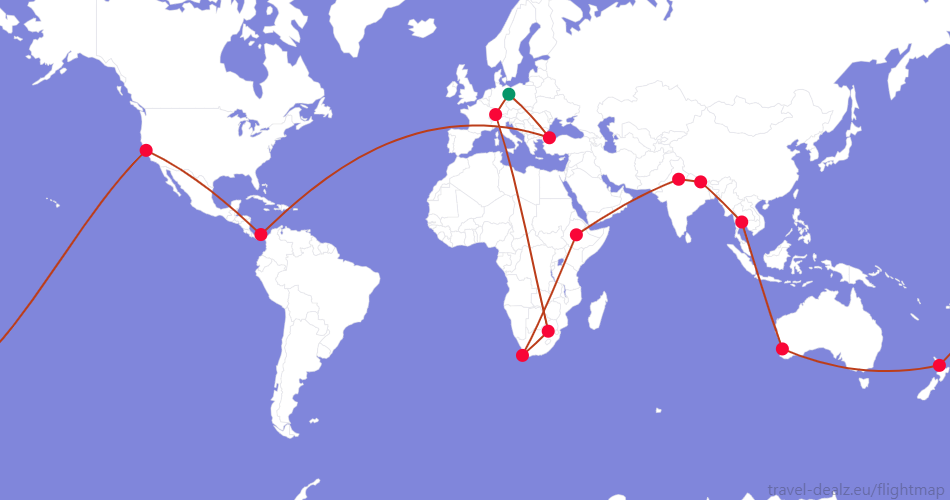 YRWSPCL2-DE2A Star Alliance YRWSPCL3 Round The World Ticket Example Route