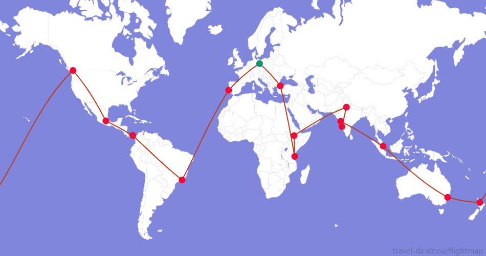 YRWSPCL3-DE3 Star Alliance YRWSPCL3 Round The World Ticket Example Route