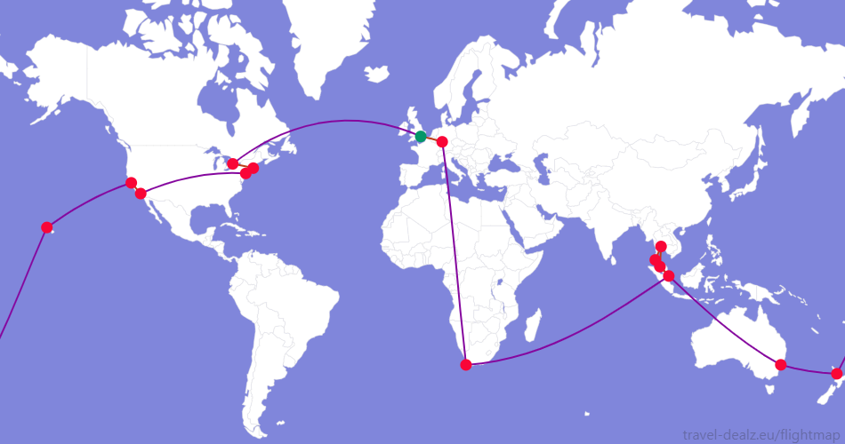 ERWSTAR2-UK3 Star Alliance ERWSTAR2 Round The World Ticket Example Route