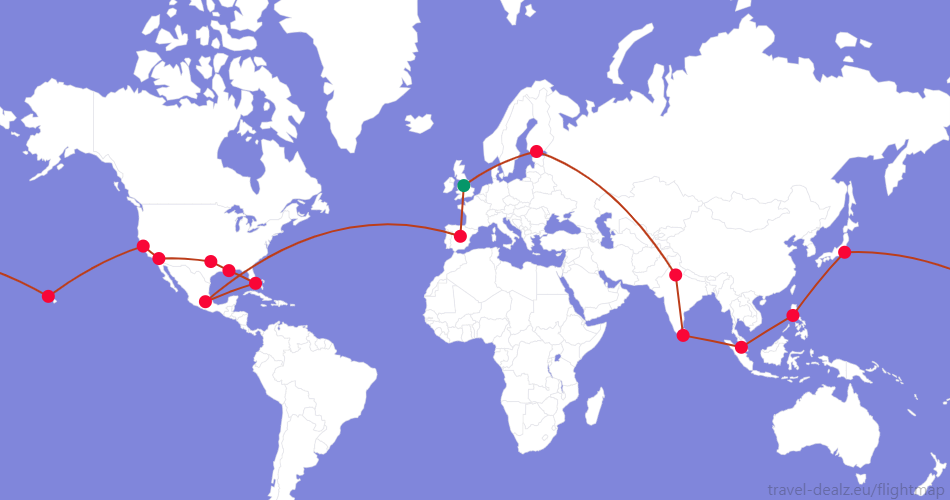 LONE3-UK5 Oneworld LONE3 Round The World Ticket Example Route
