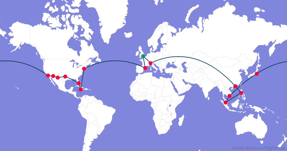 DONE3-UK4 Oneworld DONE3 Round The World Ticket Example Route