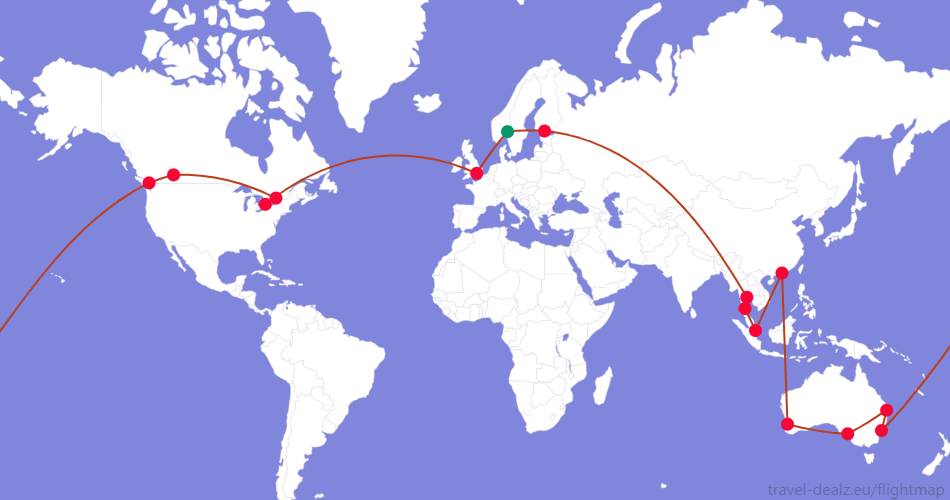 LGLOB29-NO4 Oneworld Global Explorer LGLOB29 Round The World Ticket Example Route
