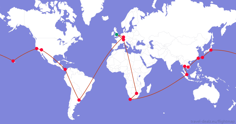 YRWSPCL3-UK5 Star Alliance YRWSPCL3 Round The World Ticket Example Route