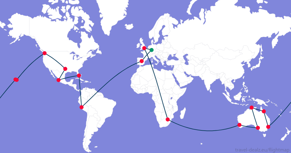 DONE5-DE2 Oneworld Explorer Business Class DONE5 Example Route