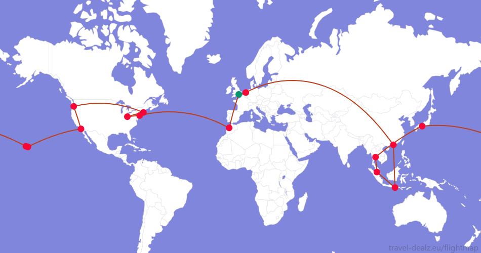 LONE3-UK6 Oneworld LONE3 Round The World Ticket Example Route