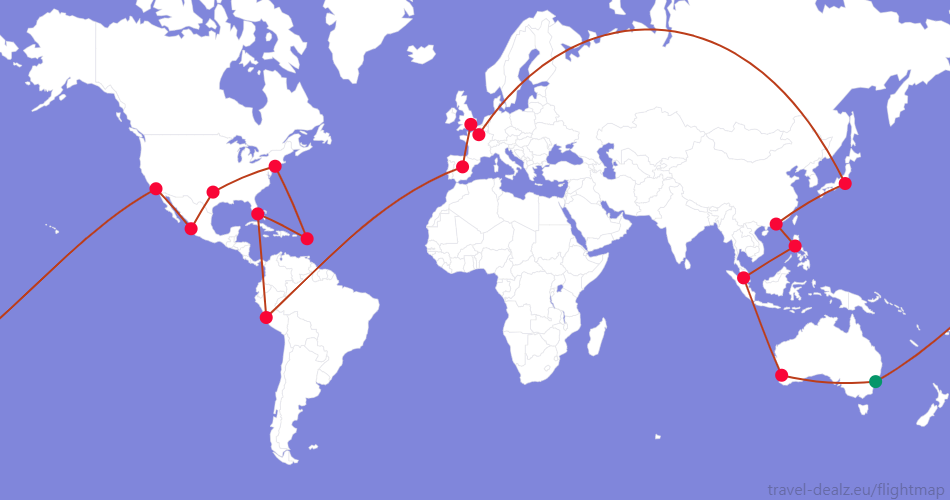 LONE5-AU4 Oneworld Explorer LONE5 Round The World Ticket Example Route