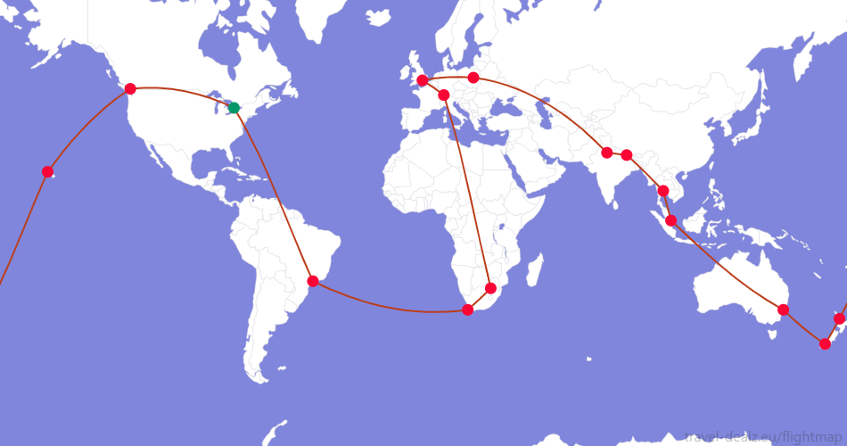 YRWSPCL3-CA4 Star Alliance YRWSPCL3 Round The World Ticket Example Route