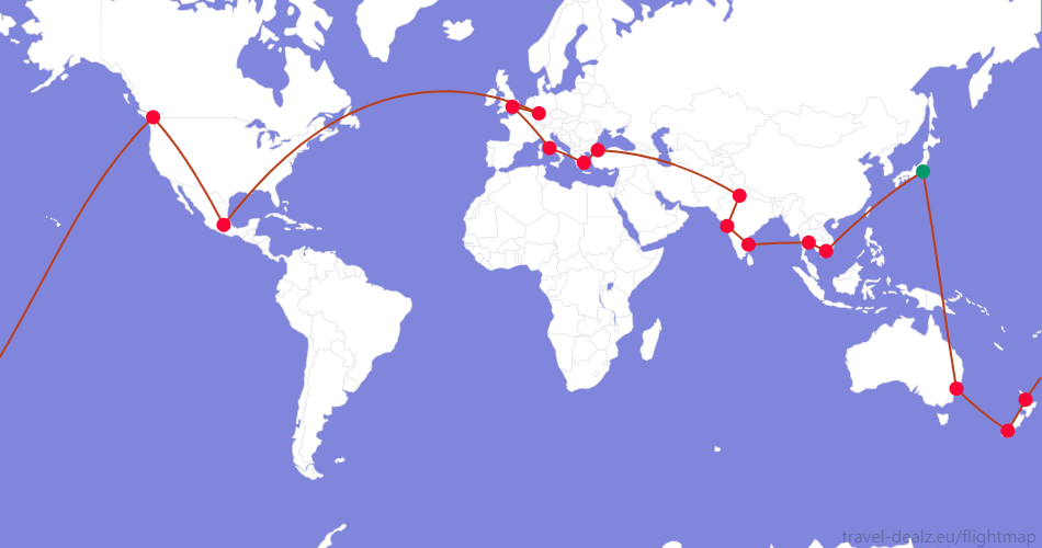 YRWSTAR2-JP4 Star Alliiance YRWSTAR2 Round The World Ticket Example Route