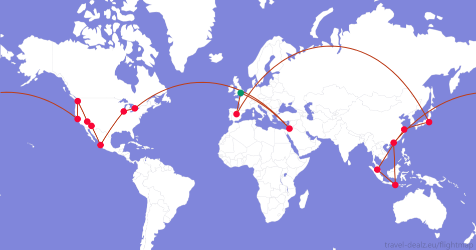LONE3-UK7 Oneworld LONE3 Round The World Ticket Example Route